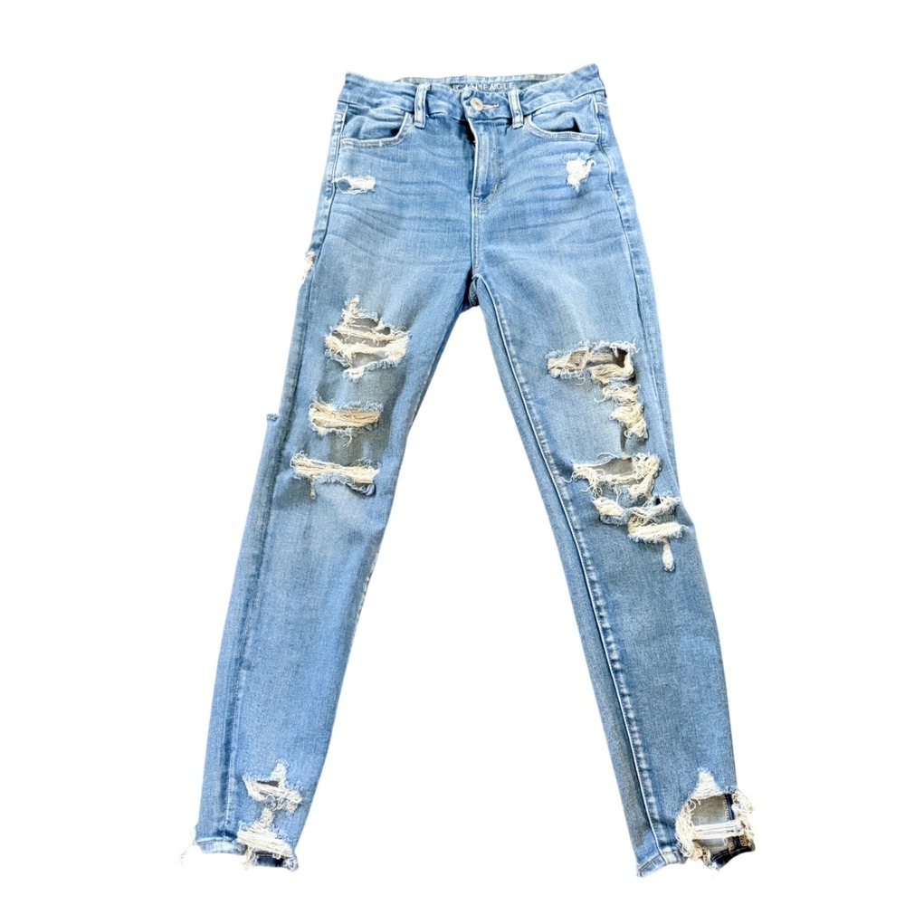 American Eagle Curvy Hi-Rise Jegging Light Wash Distressed Blue Jeans Womens 4